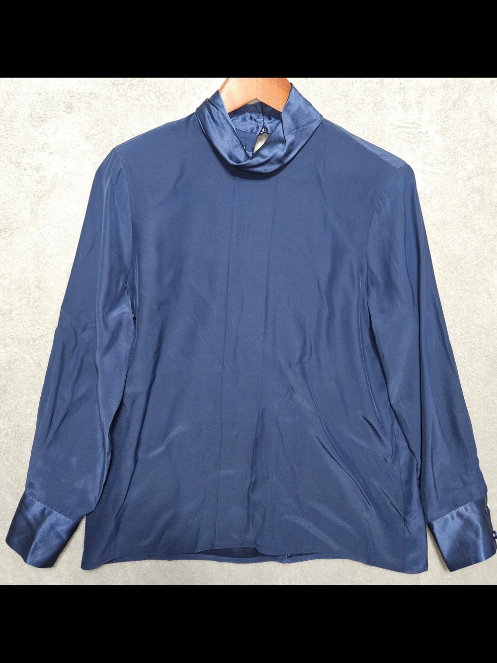 Vintage Burberry Navy High-neck 100% Silk Blouse